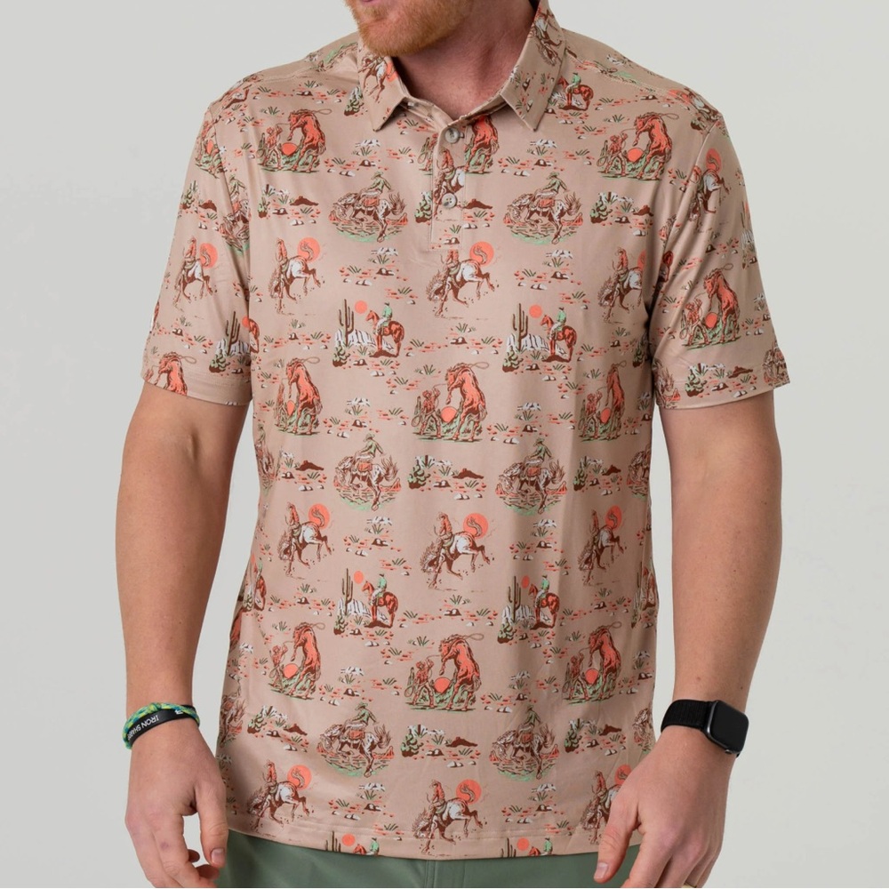 Burlebo Performance Polo “Cowboy Up” • UPF 50 Moisture-Wicking Golf Shirt • NWT